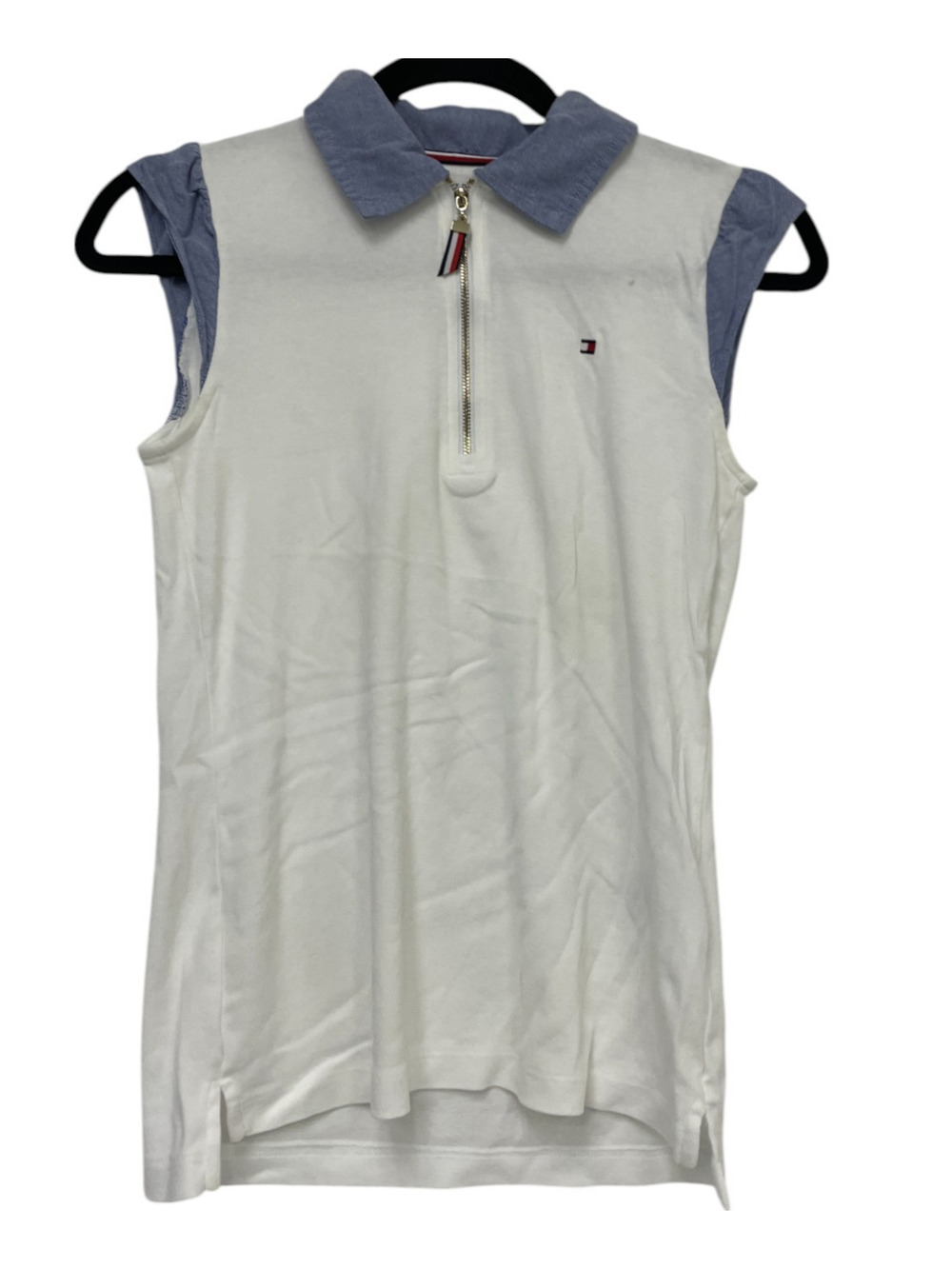 Tommy Hilfiger Golf Polo Shirt Womens Size Medium White Blue Cotton Sleeveless